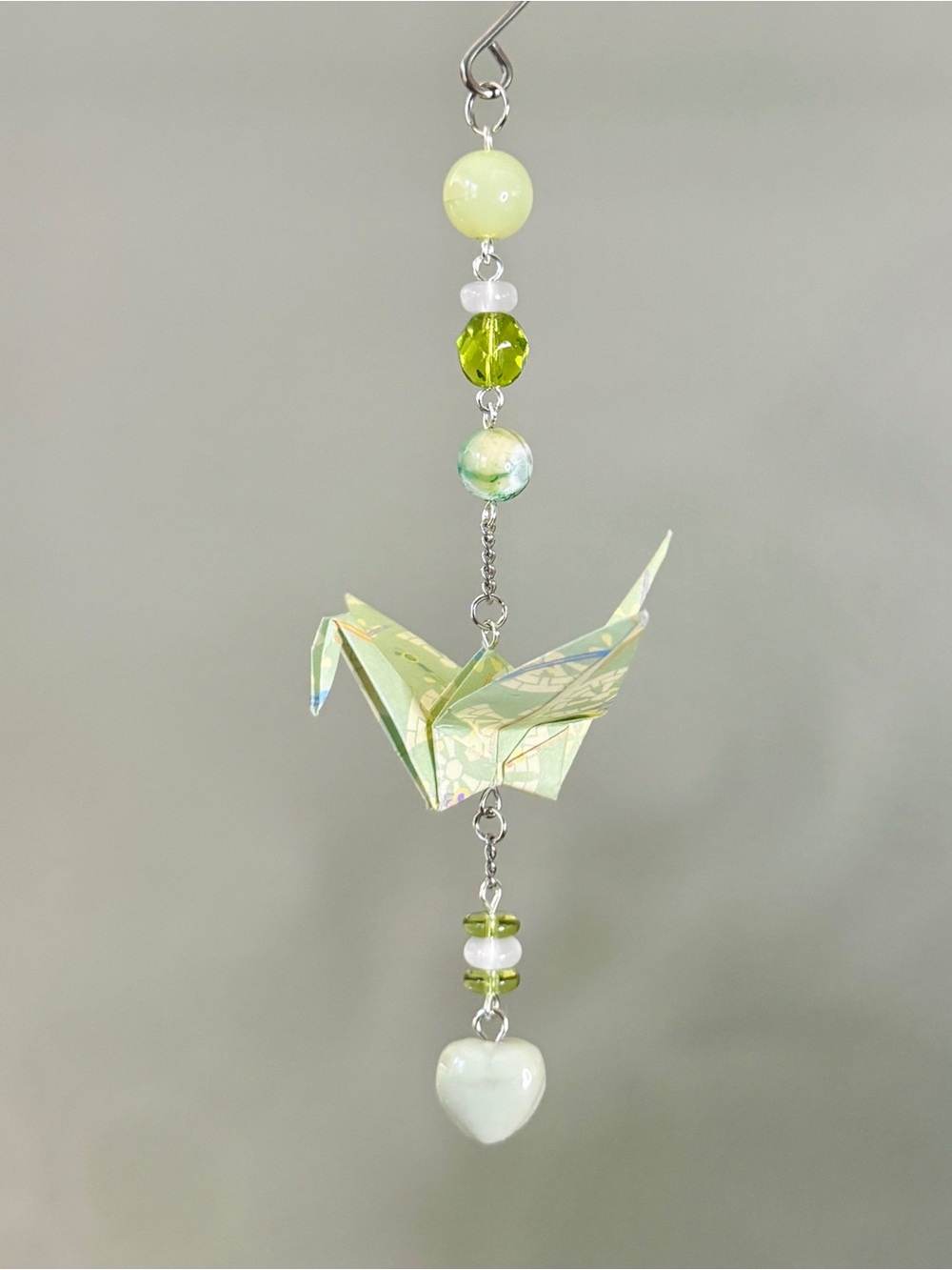 Origami Ornament #2532 - Small Crane with Glass Beads